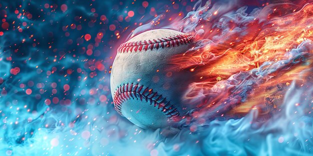 prise de vue rapprochée du baseball qui court sur le terrain avec différentes couleurs représentant sa vitesse avec un grand espace pour le texte ou la publicité du produit IA générative