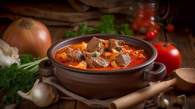 Une prise de vue rapprochée d'un goulash hongrois