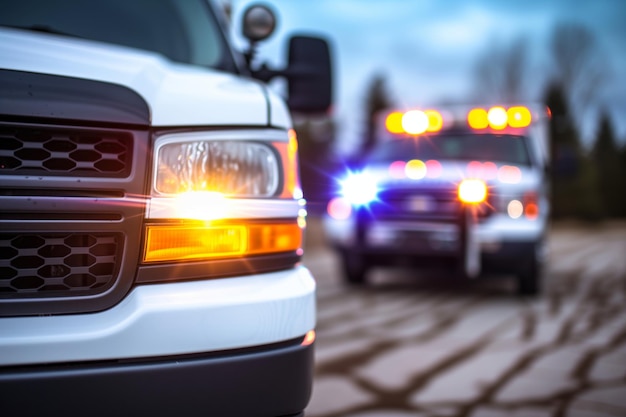 Photo une prise de vue rapprochée d'une grille avant d'une ambulance avec des lumières stroboscopiques clignotantes