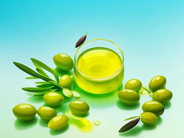 Photo une prise de vue rapprochée de l'huile d'olive et des olives versées dans un bol de verre