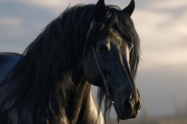 Une prise de vue rapprochée d'un majestueux cheval noir