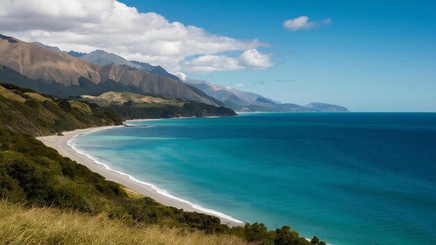 Photo une prise de vue rapprochée de la mer bleue depuis la piste abel tasman en nouvelle-zélande