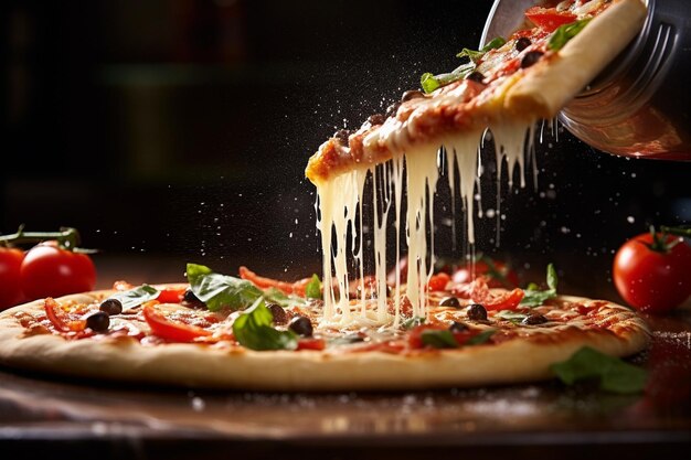 Photo une prise de vue rapprochée de la pâte étirée pour une pizza margherita