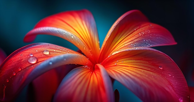 Une prise de vue rapprochée d'une photographie de nature plumeria vibrante avec un grand espace de copie au soleil du matin AI générative