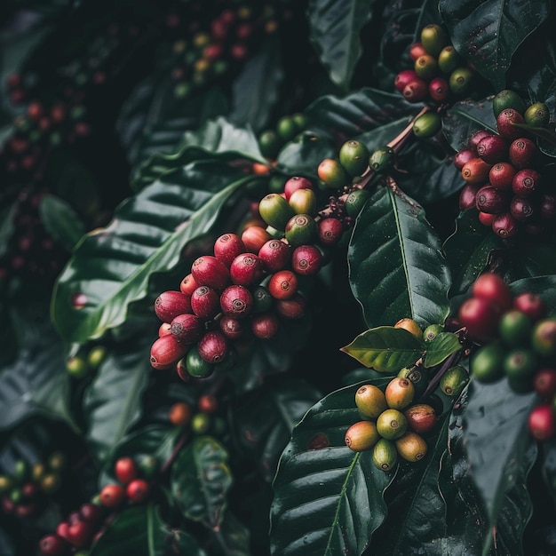 Une prise de vue rapprochée de la plante de grains de café