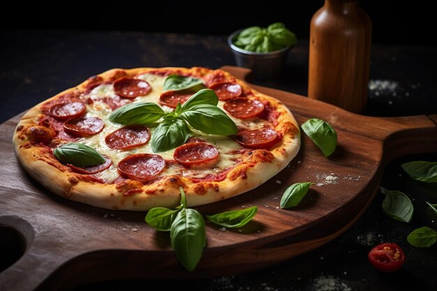 Photo une prise de vue rapprochée des tranches de pepperoni disposées dans un beau motif sur la pizza