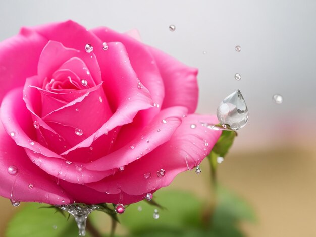 prise de vue de la rose et de la goutte d'eau sur un fond flou confortable