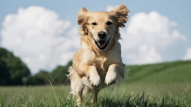 Une prise de vue sélective d'un adorable golden retriever à l'extérieur