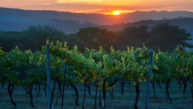 Une prise de vue sélective de vignes prises dans une belle vigne au crépuscule