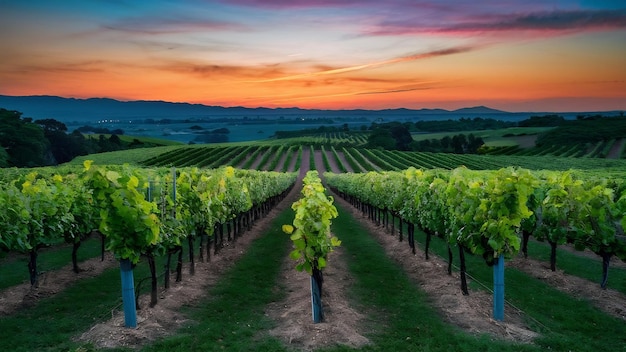 Une prise de vue sélective de vignes prises dans une belle vigne au crépuscule