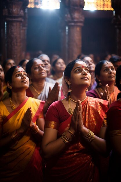 Une prise de vue sincère de dévots priant pendant Ram Navami