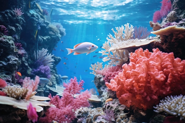 Prise de vue sous-marine de coraux et d'anémones de poissons coralliens