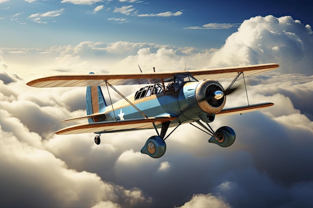 Prise de vue spectaculaire d'un avion majestueux planant au milieu de nuages duveteux