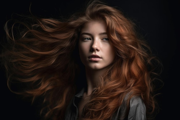 Prise de vue en studio d'une belle femme avec ses cheveux créés avec une IA générative