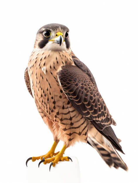 Photo une prise de vue de studio de falcon isolée sur un fond blanc clair