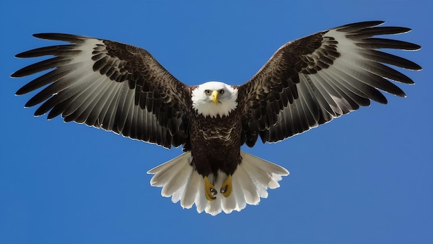 Une prise de vue verticale de l'aigle à tête blanche en vol dans le ciel