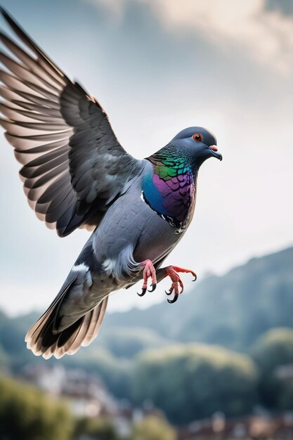 prise de vue verticale d'un pigeon en vol