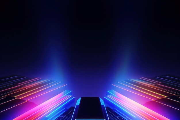 Photo des prismes colorés émettant des néons dans l'obscurité symétrie abstraite fond futuriste