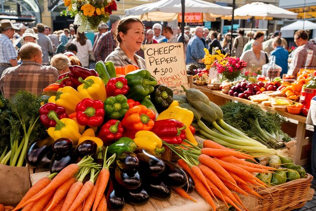 Photo des prix bon marché sur le marché des agriculteurs