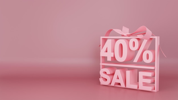 Prix de vente 40 % avec ruban sur fond rose