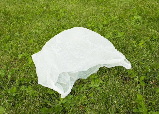 Le problème de la pollution Le colis repose sur l'herbe verte Déchets sur la pelouse