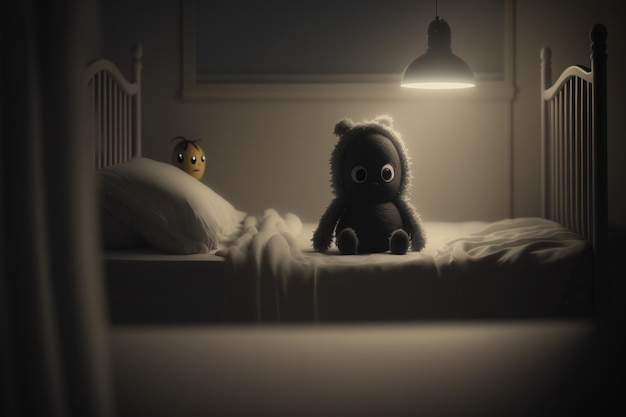 Problème de sommeil des enfants Le sommeil craint les cauchemars les rêves effrayants la chambre des enfants une atmosphère sombre et sombre le lit des enfants des monstres au-dessus du lit