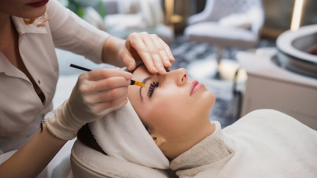 Procédure de kératine pour les cils dans un salon