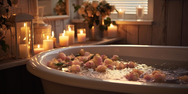 Procédures de spa à la maison repos et relaxation photo romantique photo de haute qualité IA générative