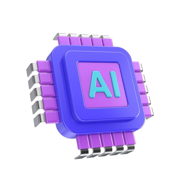 Processeur CPU alimenté par micropuce à intelligence artificielle de dessin animé Rendering 3D d'icône Web