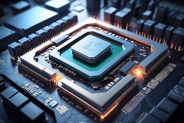 Processeurs d'ordinateur central concept de CPU carte mère puce numérique arrière-plan scientifique technique processeur de communication intégré