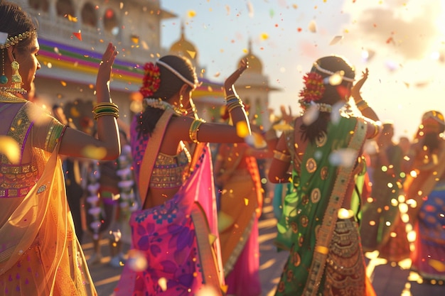 Une procession de fête hindoue animée avec des couleurs vives
