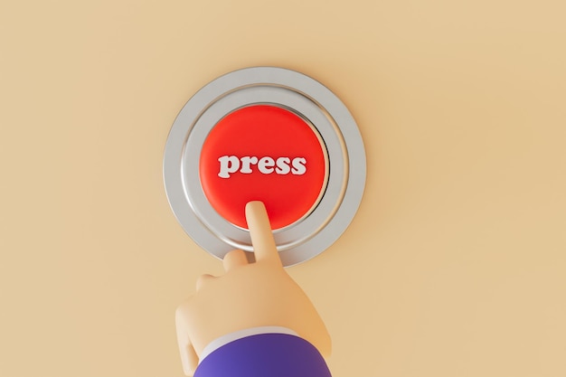 Le processus d'appuyer sur le bouton rouge le doigt appuie sur le bouton rouge avec l'inscription Appuyez sur