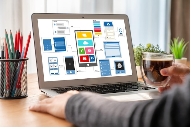 Processus de conception UX UI pour application mobile et site Web modernes Prototype créatif de wireframe pour développeur d'applications professionnel