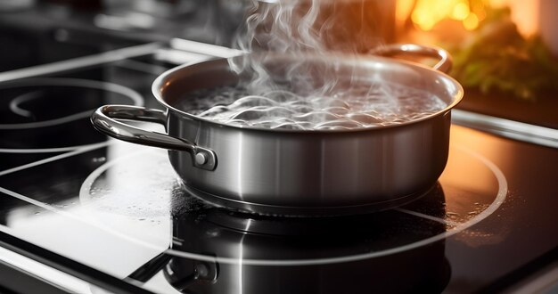 Processus de cuisson du poêle à eau bouillante Projet de cuisson de cuisine professionnelle préparé