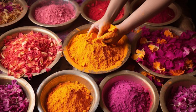 le processus de fabrication des couleurs naturelles de Holi à partir de fleurs et d'épices