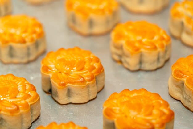 Processus de fabrication du gâteau de lune Un gâteau de la lune est un produit de boulangerie chinois traditionnellement