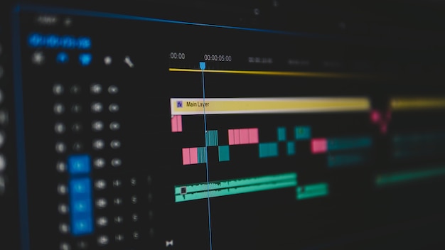 Photo processus de montage vidéo en gros plan