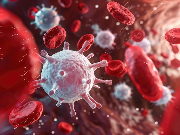 Photo processus de phagocytose illustration 3d du virus engloutissant les globules blancs pour le système immunitaire dans