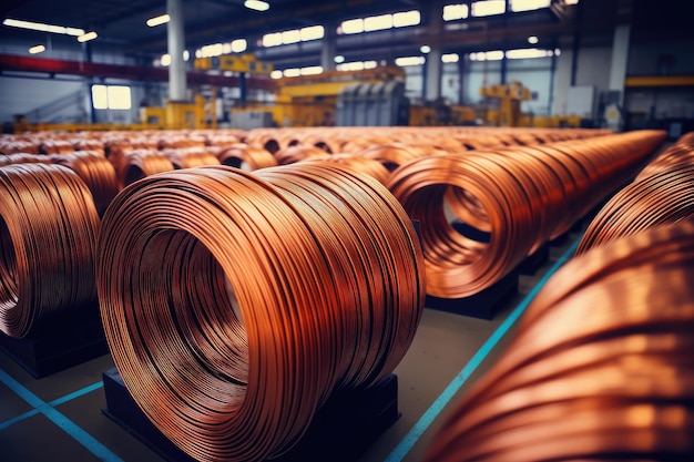 Production de bobines de câbles en cuivre dans une usine industrielle sidérurgique