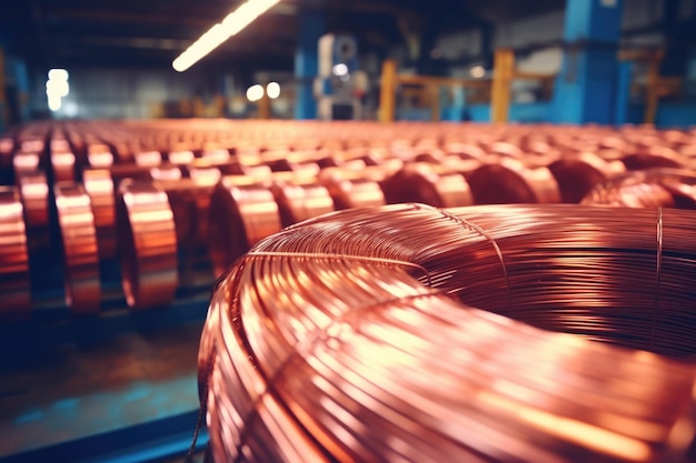 Production de câbles en cuivre dans des bobines d'usine industrielle d'acier métallique