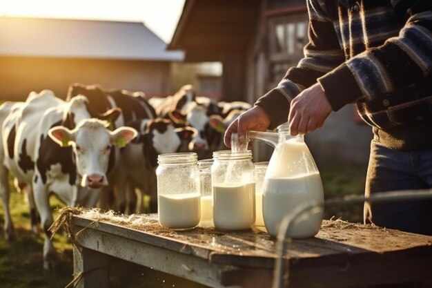 Production de lait dans une ferme laitière