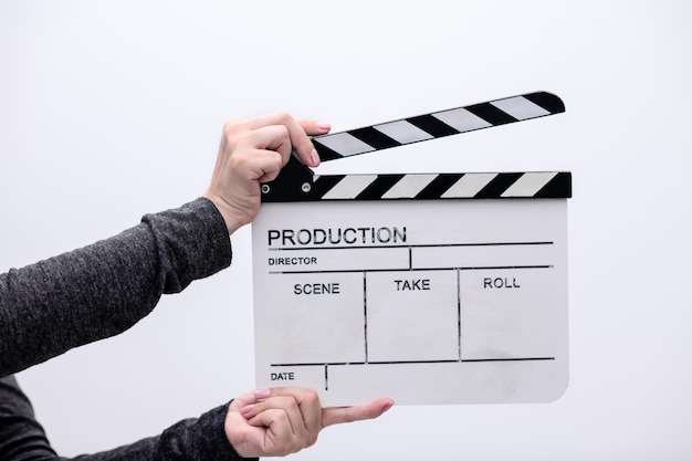 production vidéo film clapper cinéma action et concept coupé isolé sur fond blanc