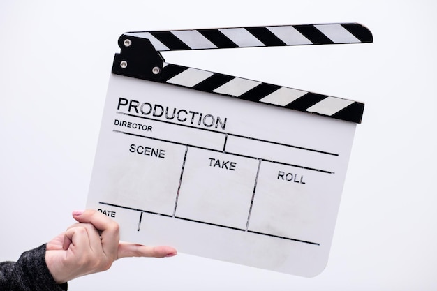 production vidéo film clapper cinéma action et concept coupé isolé sur fond blanc