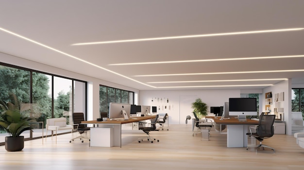 Productivité ensoleillée Un bureau ouvert spacieux avec une lumière naturelle abondante Generativeai