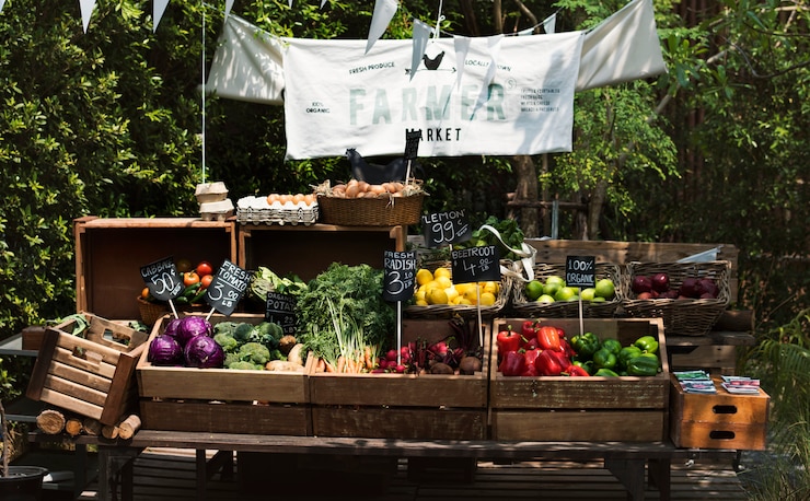 Photo produit agricole frais biologique au marché fermier