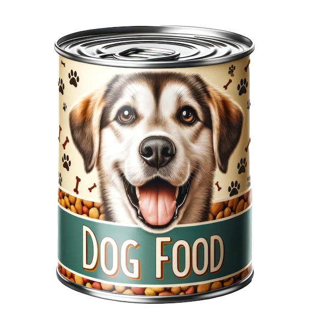 Produit en boîte de nourriture pour chiens isolé sur un fond blanc transparent