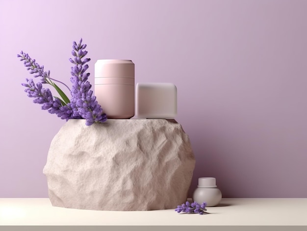 Produit cosmétique avec maquette abstraite de fleurs de lavande