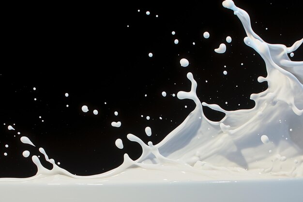 Produit laitier dynamique Éclaboussure de lait capturée en action sur fond noir