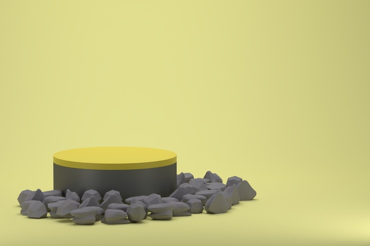 Photo produit en pierre naturelle de rendu 3d sur fond jaune
