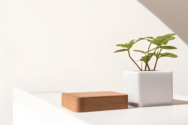 Produit Podium Avec Plante Dans Un Vase Sur La Table